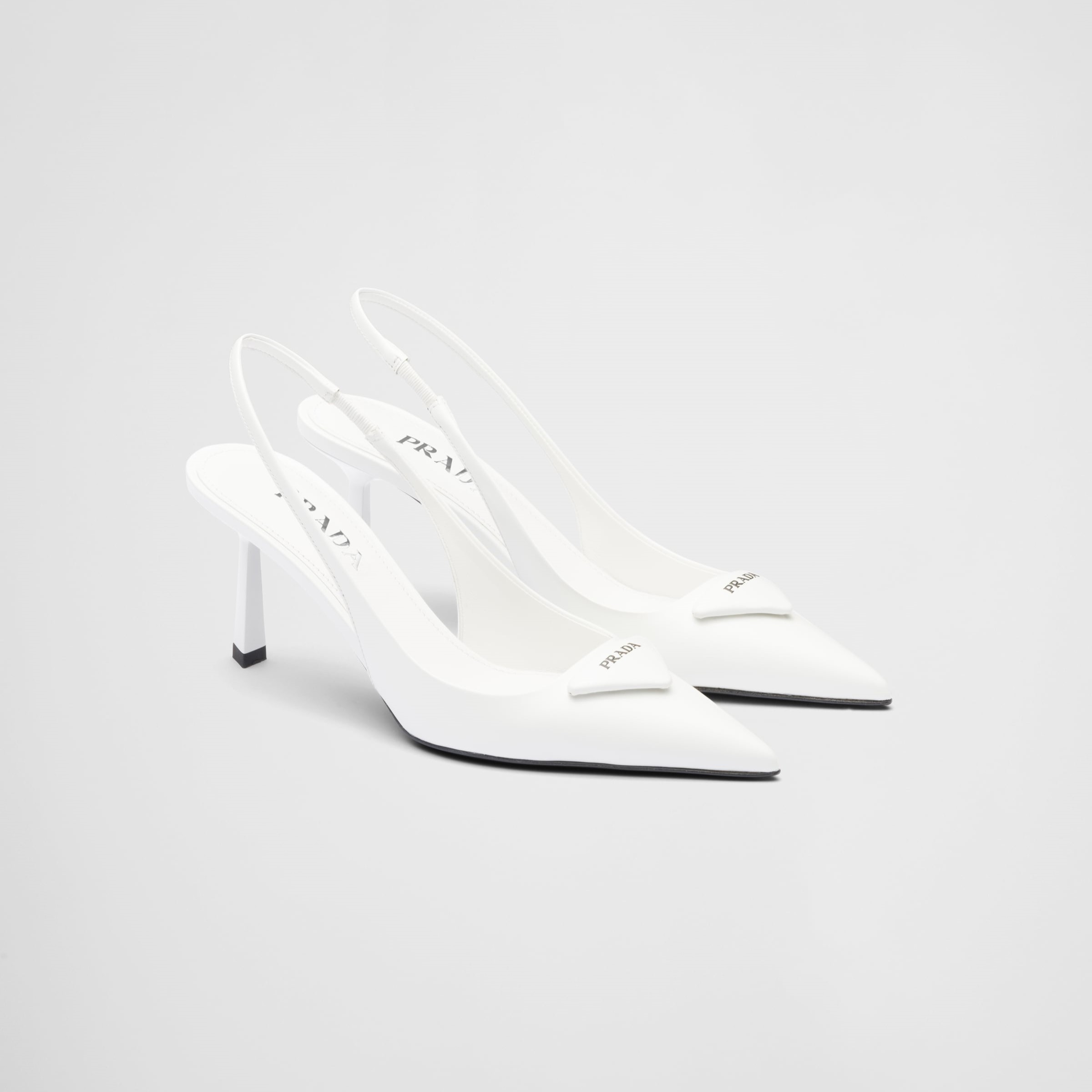 BRUSHED LEATHER SLINGBACK PUMPS, WHITE