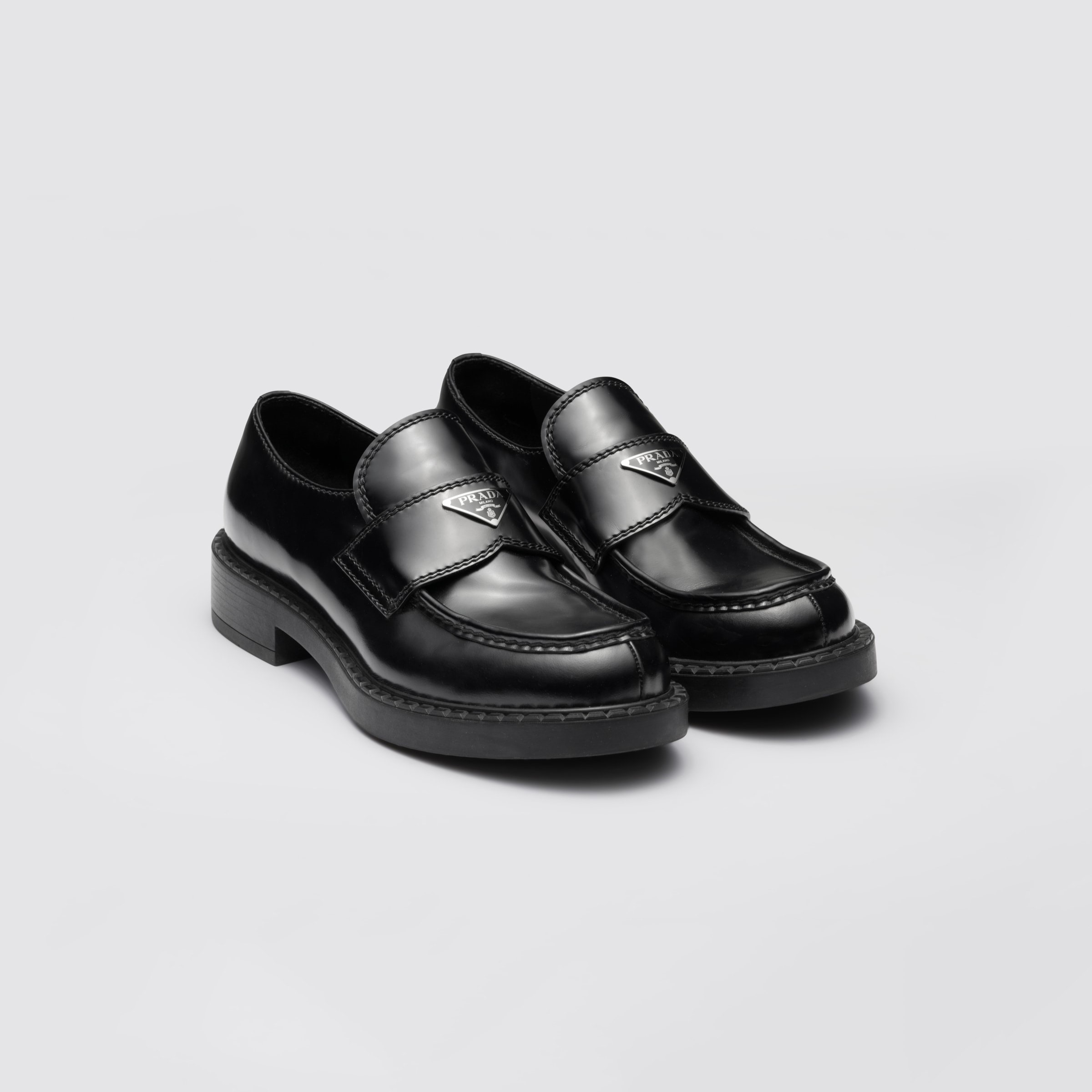 CHOCOLATE BRUSHED LEATHER LOAFERS, BLACK