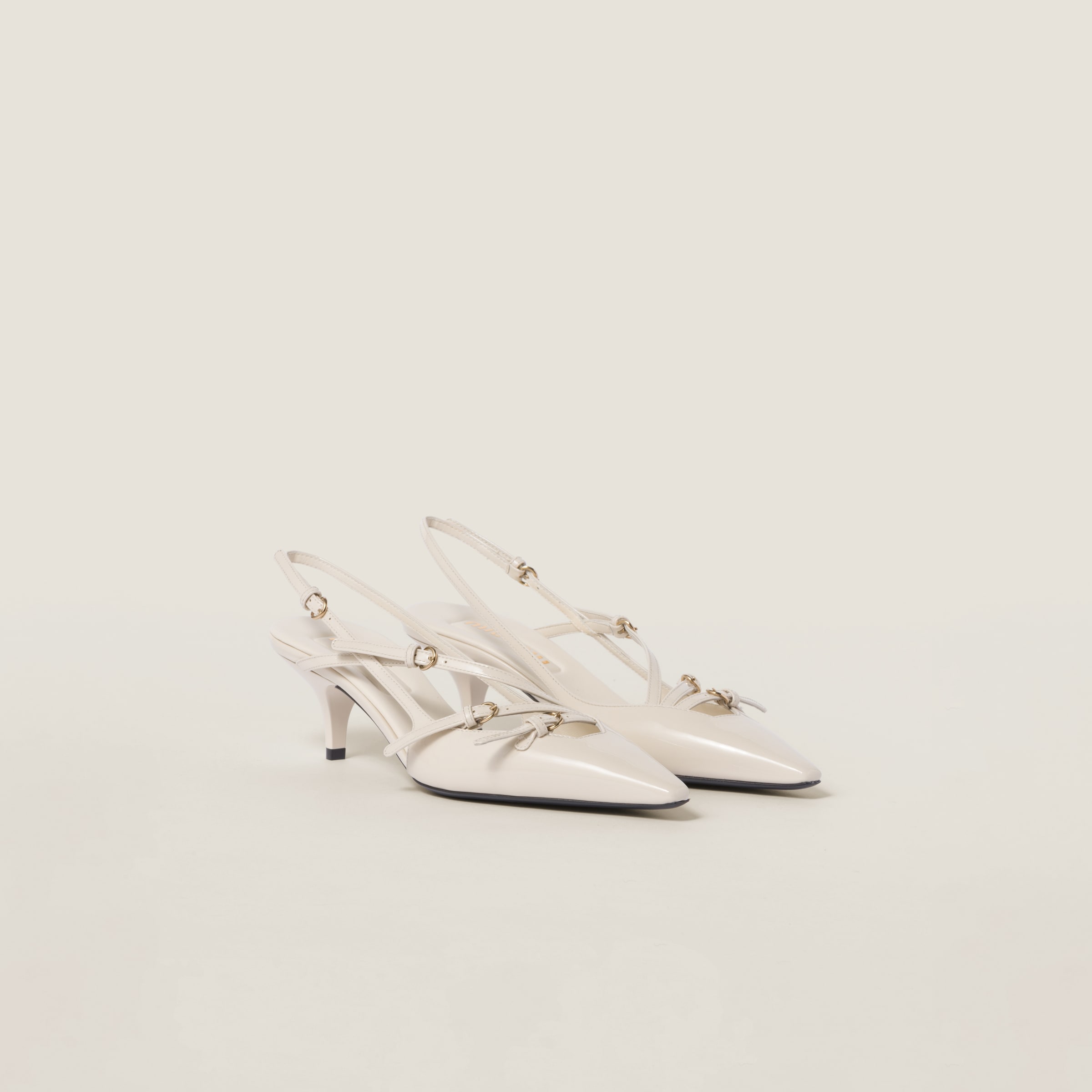 PATENT LEATHER SLINGBACKS WITH BUCKLES, IVORY