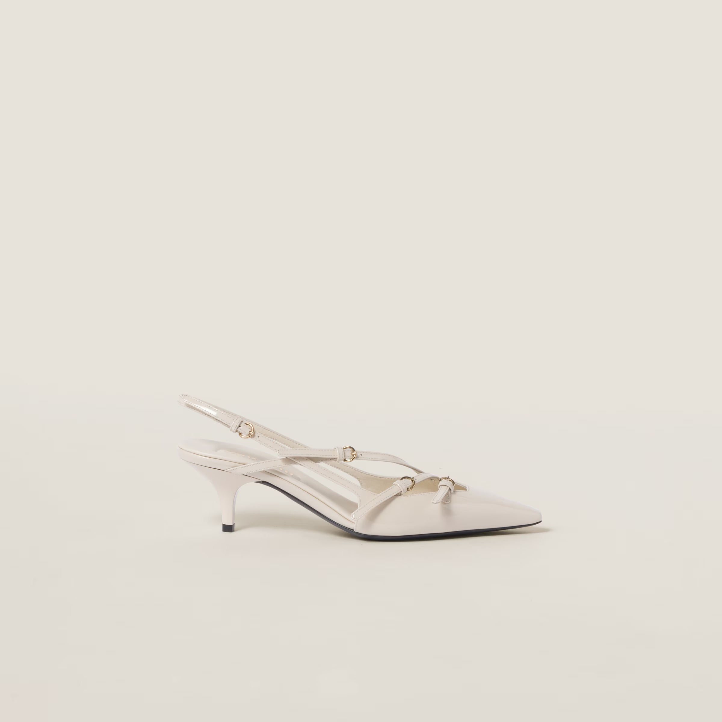 PATENT LEATHER SLINGBACKS WITH BUCKLES, IVORY