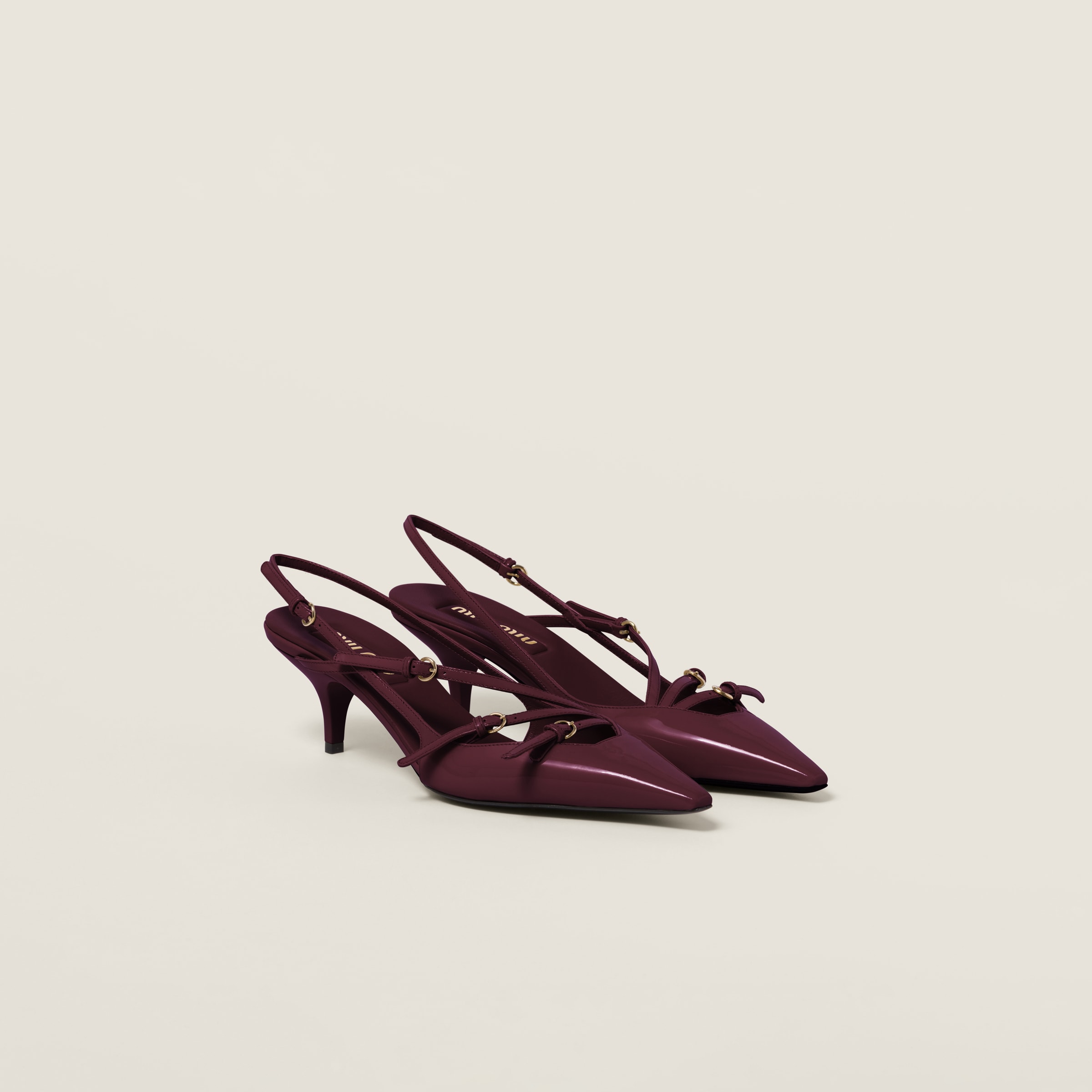 PATENT LEATHER SLINGBACKS WITH BUCKLES, CRIMSON