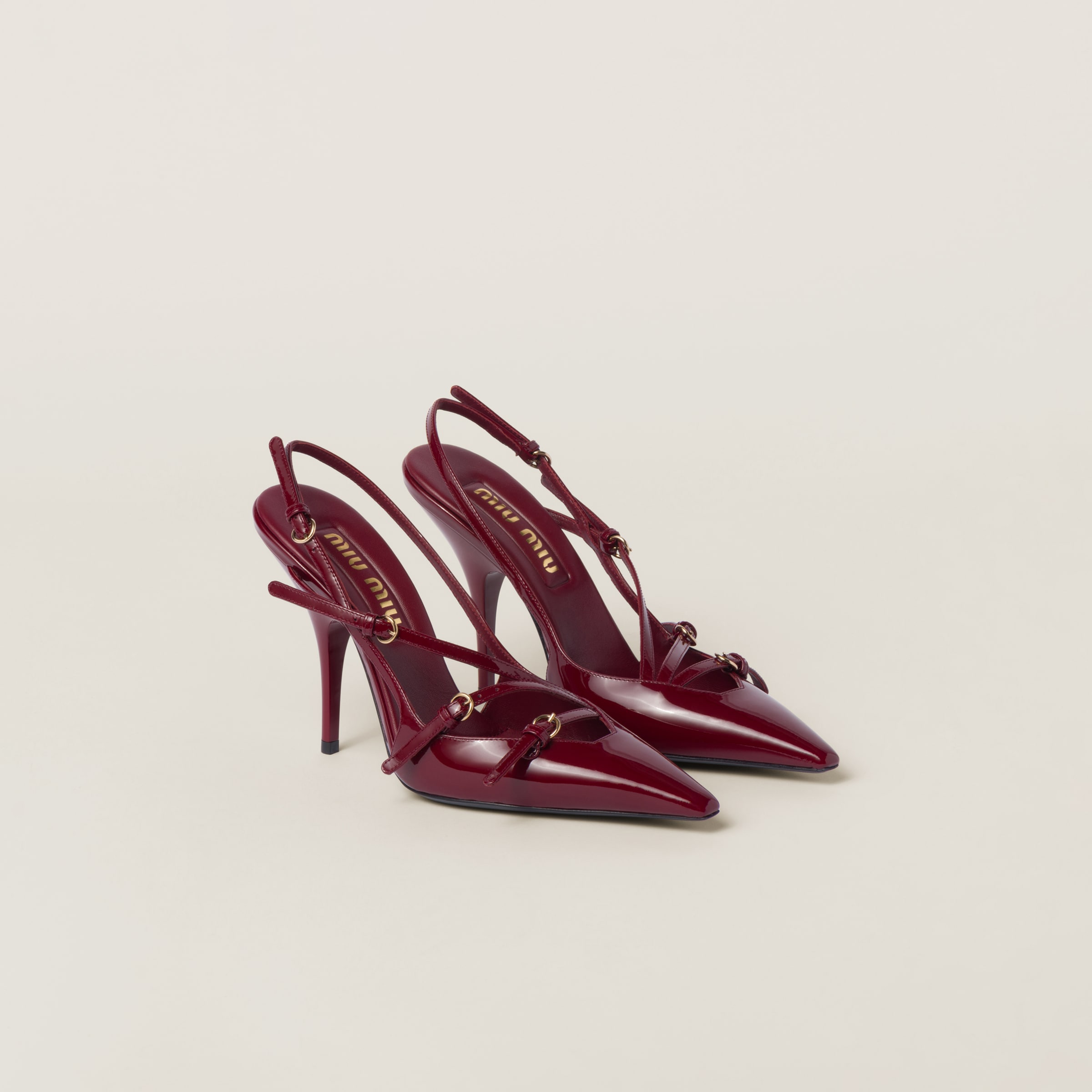 PATENT LEATHER SLINGBACKS WITH BUCKLES 105MM, CRIMSON