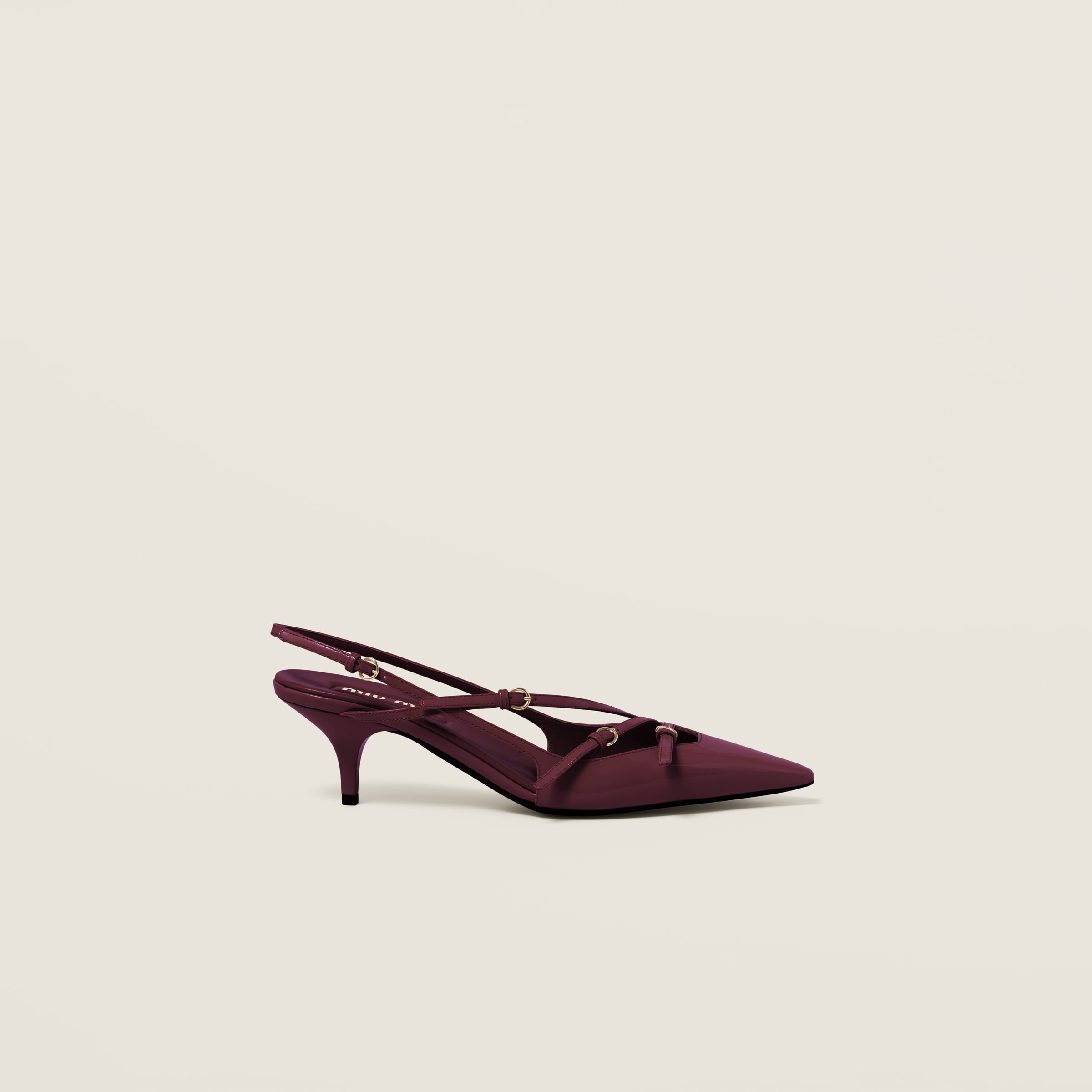 PATENT LEATHER SLINGBACKS WITH BUCKLES, CRIMSON