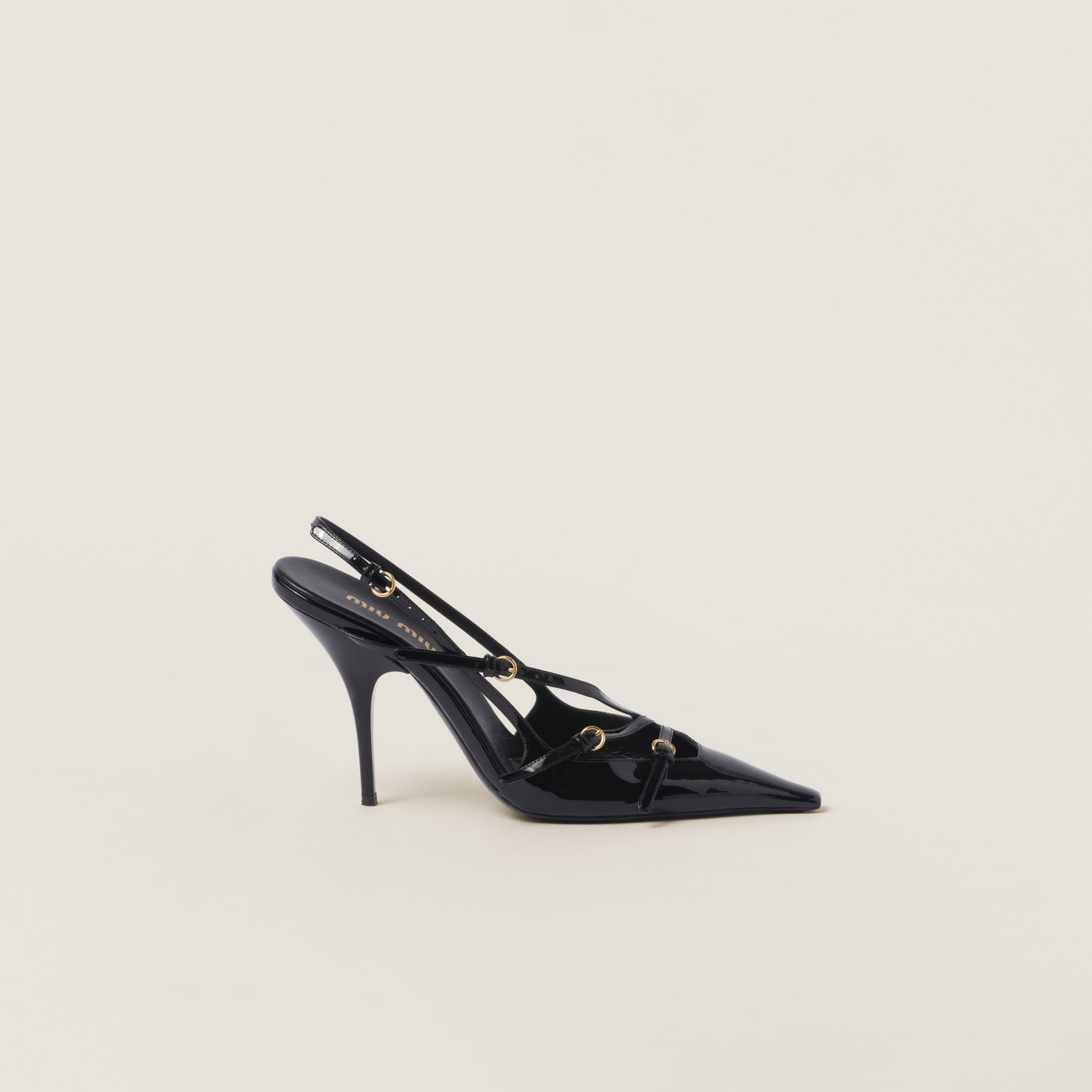 PATENT LEATHER SLINGBACKS WITH BUCKLES 105MM, BLACK