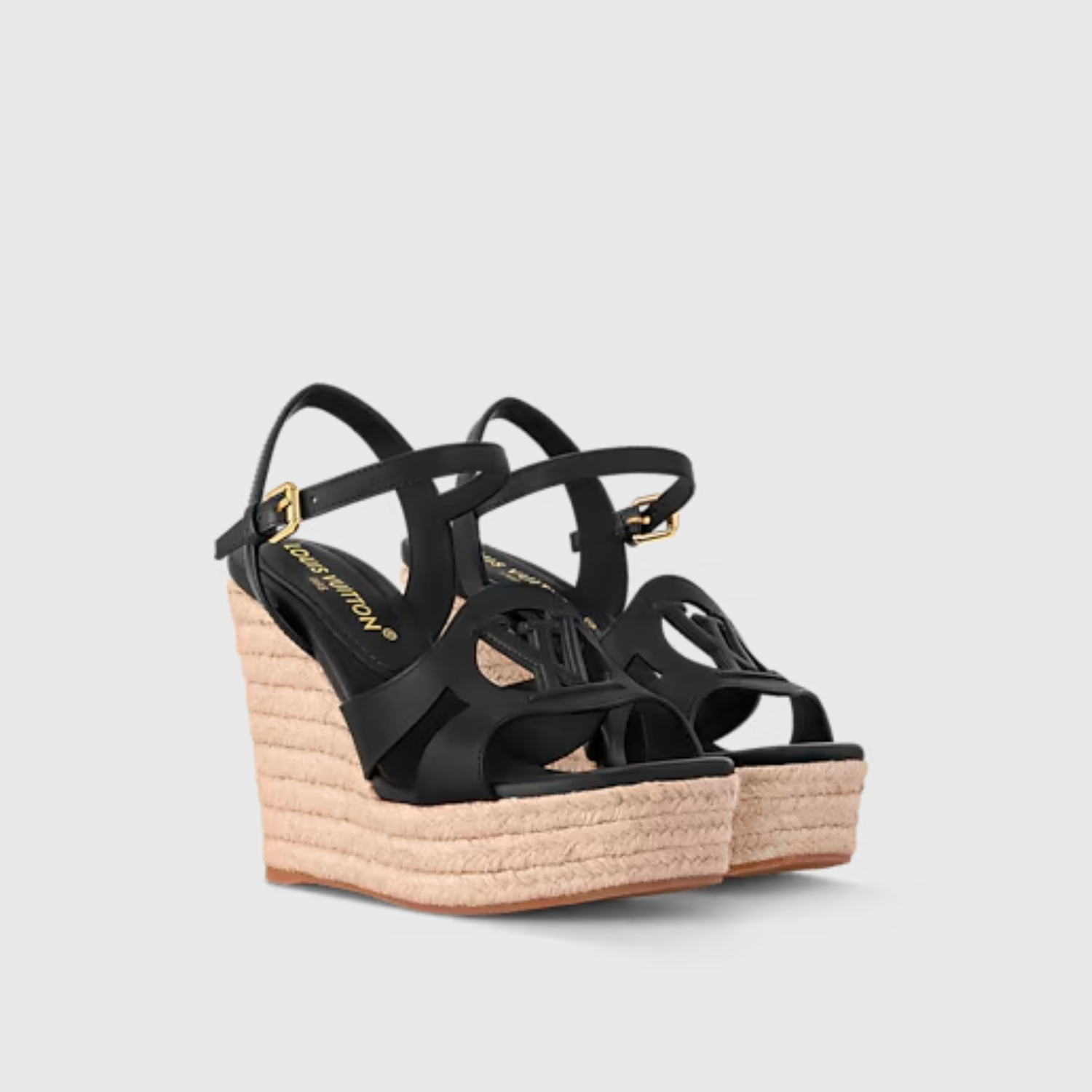 LV ISOLA WEDGE SANDAL, BLACK – 8CM