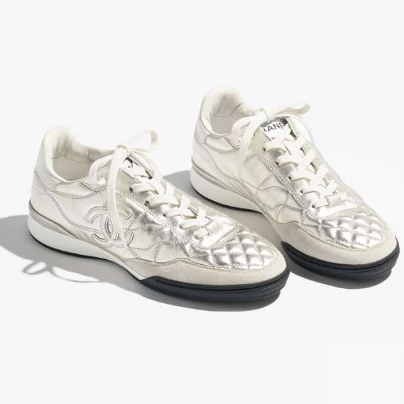[CC] SNEAKERS, LAMINATED CALFSKIN, CALFSKIN & SUEDE CALFSKIN – SILVER & WHITE