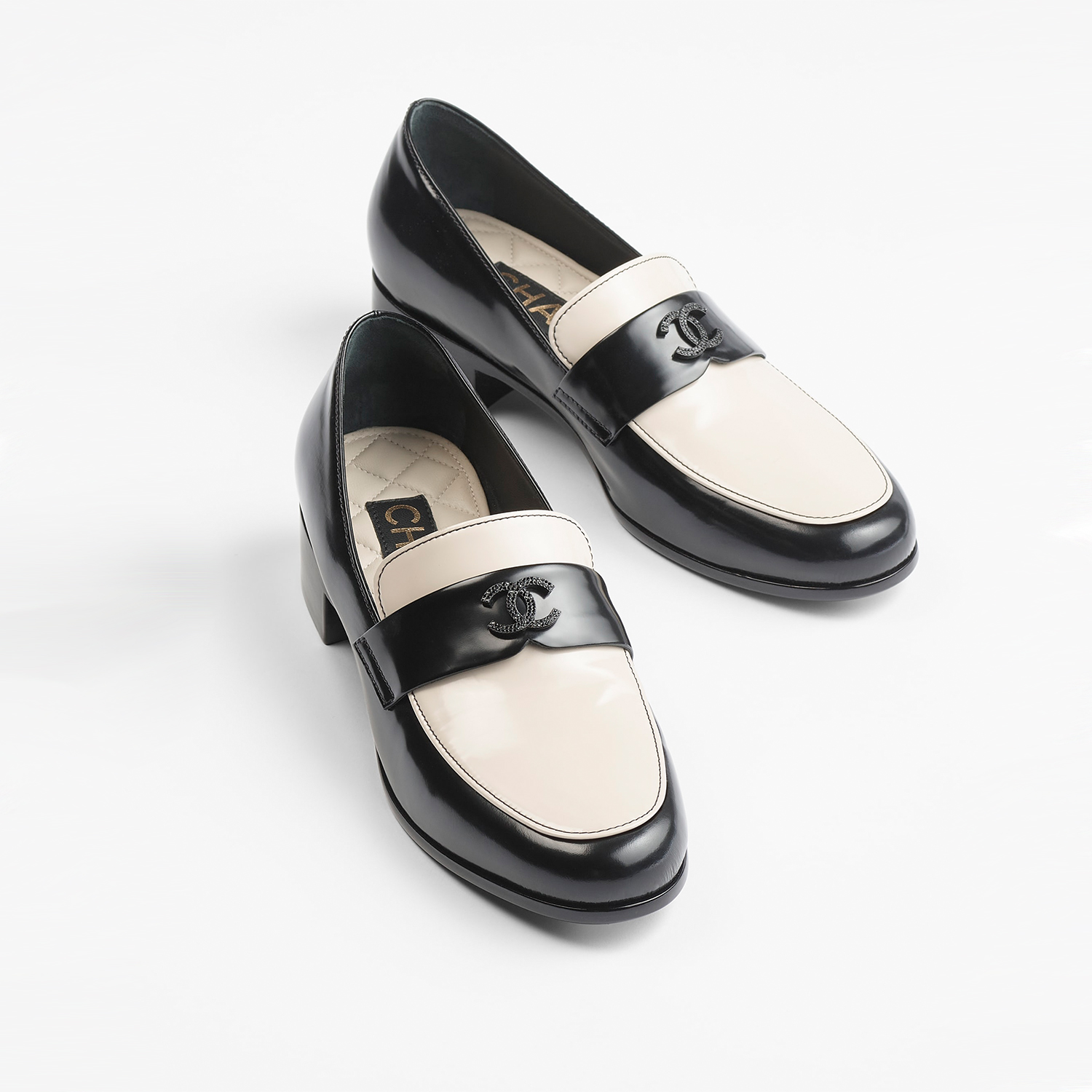 MOCCASINS, BLACK AND IVORY