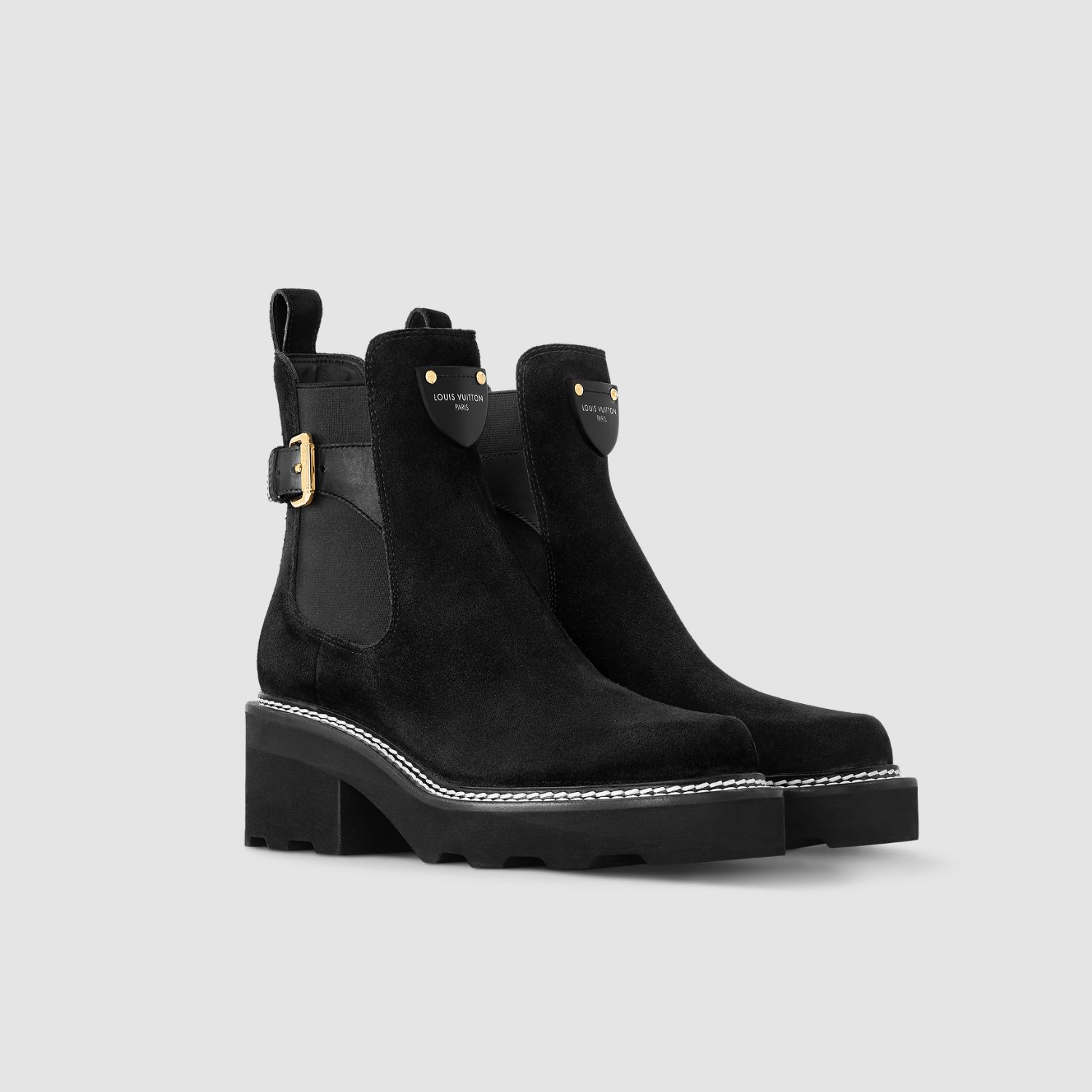 LV BEAUBOURG ANKLE BOOT, BLACK ( GOLD BUCKLES)